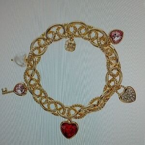 Monet Gold Bracelet with Red and Pink Heart Charms
